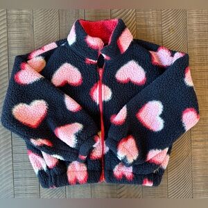 Old Navy Heart Printed Mock-Neck Sherpa Full-Zip Jacket Youth Size Medium (8)